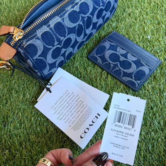 NWT Limited Coach Nolita Barrel Bag & Wallet in Signature Denim Leather Cherry - Picture 5 of 7